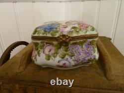 Vintage Peint Main French Limoges Large Signed Box hand painted, floral design
