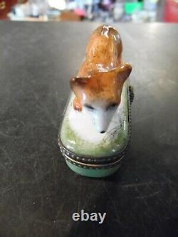 Vintage Peint Main Limoges Fox Trinket Box