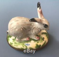 Vintage Peint Main Limoges France with Hand Painted rabbit on flower patch