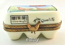 Vintage Porcelain Limoges Box Egg Carton with 6 non-removeable eggs
