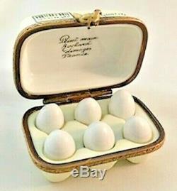 Vintage Porcelain Limoges Box Egg Carton with 6 non-removeable eggs