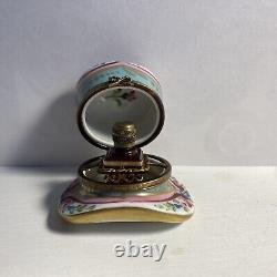 Vintage RARE Limoges France top hat shaped trinket box with perfume bottle