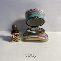 Vintage RARE Limoges France top hat shaped trinket box with perfume bottle