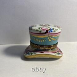 Vintage RARE Limoges France top hat shaped trinket box with perfume bottle