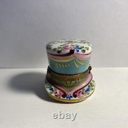 Vintage RARE Limoges France top hat shaped trinket box with perfume bottle