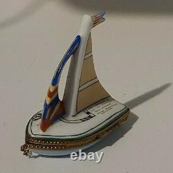 Vintage Rare Limoges France Hand-Painted Porcelain Sailboat Trinket Box