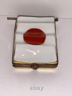 Vintage Rare Limoges France Keepsake Box, Japanese Flag