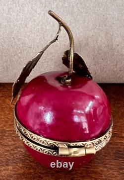 Vintage Rochard Limoges Box Cherry with Brass Stem Hand Painted France RARE