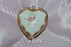 Vintage Rochard Limoges France Hand Painted Floral Heart Box Locket Pendant