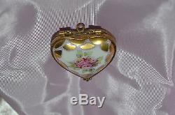 Vintage Rochard Limoges France Hand Painted Floral Heart Box Locket Pendant