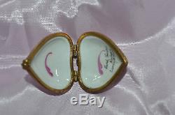 Vintage Rochard Limoges France Hand Painted Floral Heart Box Locket Pendant