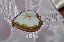 Vintage Rochard Limoges France Hand Painted Floral Heart Box Locket Pendant