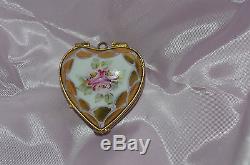 Vintage Rochard Limoges France Hand Painted Floral Heart Box Locket Pendant