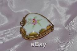 Vintage Rochard Limoges France Hand Painted Floral Heart Box Locket Pendant