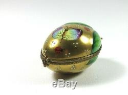 Vintage Rochard Limoges Rare Gilt Egg Shaped Trinket Box Butterfly & Ladybugs