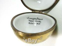 Vintage Rochard Limoges Rare Gilt Egg Shaped Trinket Box Butterfly & Ladybugs