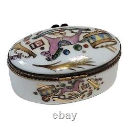 Vintage Rocking Horse Limoges France Porcelain Trinket Box Jack in The Box Gold