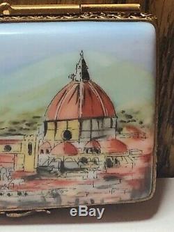 Vintage Signed Peint Main Limoges France Postcard Florence Italy Trinket Box