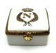 Vintage Signed Porcelain Limoges Square Trinket Box With Gilt Napoleon Crown