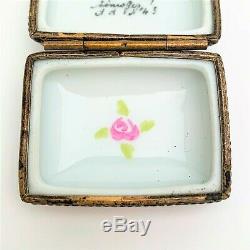 Vintage Traditional Rectangular Limoges Porcelain Trinket Box with Rose Motif