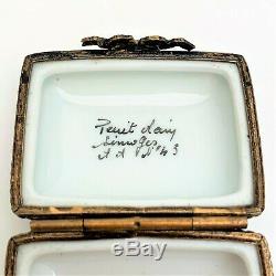 Vintage Traditional Rectangular Limoges Porcelain Trinket Box with Rose Motif
