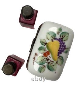 Vintage Trinket Box Peint Main Fruit and Floral Bottle Limoges France