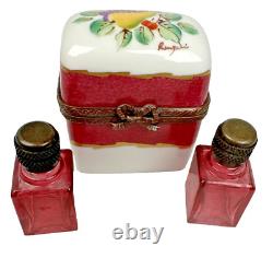 Vintage Trinket Box Peint Main Fruit and Floral Bottle Limoges France