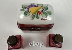 Vintage Trinket Box Peint Main Fruit and Floral Bottle Limoges France