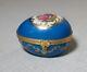 Vintage Hand Gilded Limoges French Porcelain Brass 3 Egg Blue Trinket Pill Box