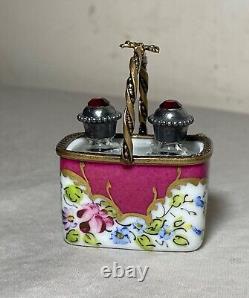 Vintage handmade French Peint Main Limoges perfume bottle trinket box sterling