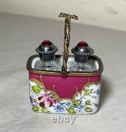 Vintage handmade French Peint Main Limoges perfume bottle trinket box sterling