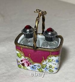 Vintage handmade French Peint Main Limoges perfume bottle trinket box sterling