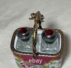 Vintage handmade French Peint Main Limoges perfume bottle trinket box sterling