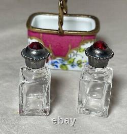 Vintage handmade French Peint Main Limoges perfume bottle trinket box sterling