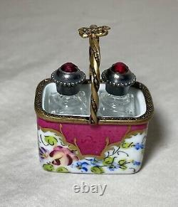 Vintage handmade French Peint Main Limoges perfume bottle trinket box sterling