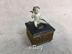 Vtg Antique French Limoge Baby Porcelain Figural Cherub Trinket Vanity Box