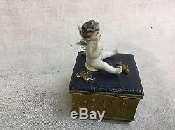 Vtg Antique French Limoge Baby Porcelain Figural Cherub Trinket Vanity Box