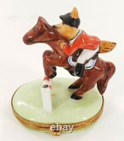 Vtg Artoria Limoges FOX HUNT HORSE JOCKEY Enamel Hinged Peint Mein TRINKET BOX