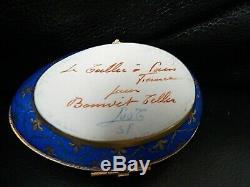 Vtg French Le Tallec Porcelain Limoges Fleur de Lis Egg Trinket Box 1964 France