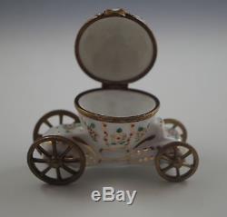 Vtg Limoges France Cinderella's Carriage Pill Box, Porcelain, Signed
