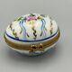 Vtg Limoges France Egg Shaped Hinged Trinket Box Floral Ribbon Thimble Inside