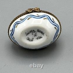 Vtg Limoges France Egg Shaped Hinged Trinket Box Floral Ribbon Thimble Inside