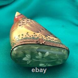 Vtg Limoges France Golden Bird Trinket Box Porcelain Hand Painted Signed L. V