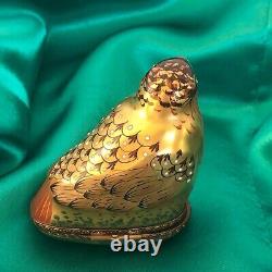 Vtg Limoges France Golden Bird Trinket Box Porcelain Hand Painted Signed L. V