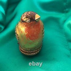 Vtg Limoges France Golden Bird Trinket Box Porcelain Hand Painted Signed L. V