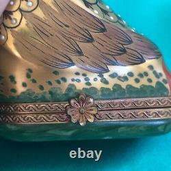 Vtg Limoges France Golden Bird Trinket Box Porcelain Hand Painted Signed L. V