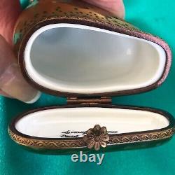 Vtg Limoges France Golden Bird Trinket Box Porcelain Hand Painted Signed L. V