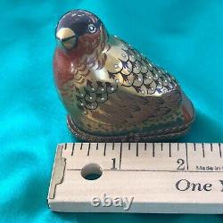 Vtg Limoges France Golden Bird Trinket Box Porcelain Hand Painted Signed L. V