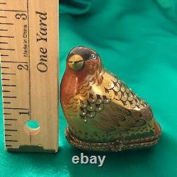 Vtg Limoges France Golden Bird Trinket Box Porcelain Hand Painted Signed L. V