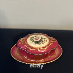 Vtg Limoges France Hand Painted Oval Trinket Box Pink Floral Gold with Tray Hinged
